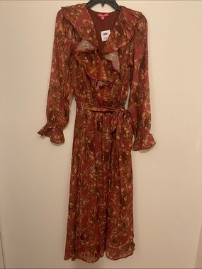Flying Tomato Rust Floral Ruffle Maxi Dress